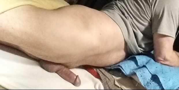 Push forward with your hips so your penis moves closer to mine. Let the heads kiss and then lie back as I make love to your erection.