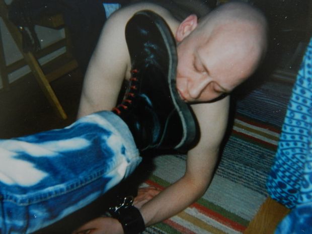 Gay skinhead serving masters boots
