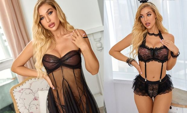 milf in black lingerie