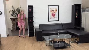 Desperate to pee blonde Amaris gets drenched and toys her piss soaked pussy