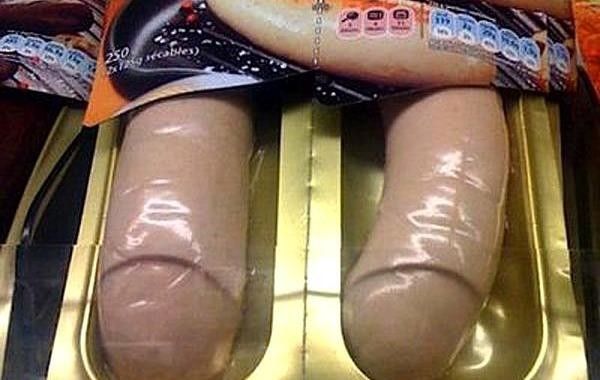 funny sausage packaging in the store