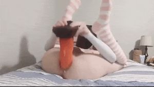 Prepping her pink hole once again for the monster under her bed.