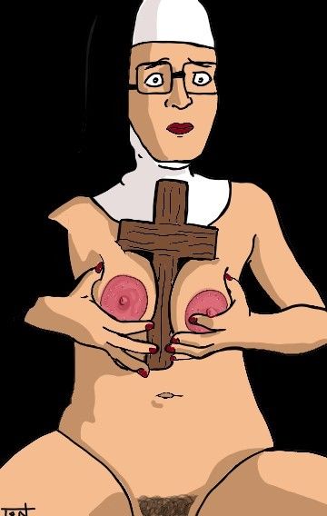 Peggy tittyfucks a cross as a nun