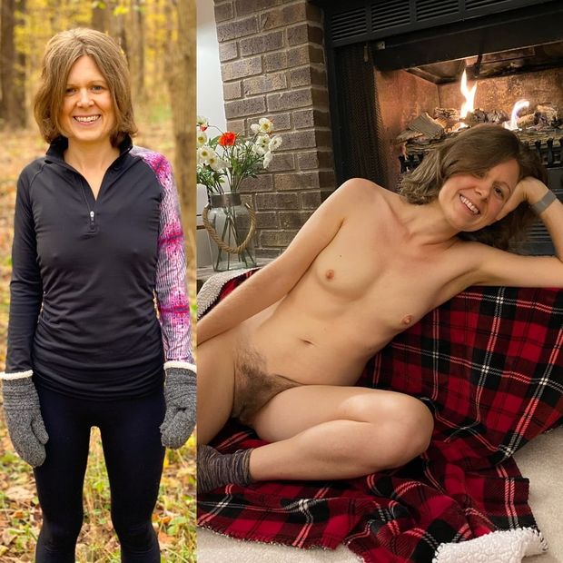 Sarah - braless and naked by the fire