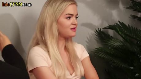 Busty CFNM femdom sucks dick for teen voyeur