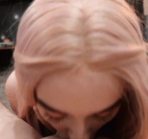 Pink haired girlfriend plays with cock