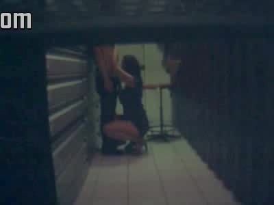 Hot brunette sucks and gets fucked backstage on hidden cam