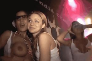 Coeds expose themselves on stage