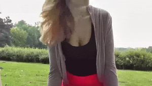 Hiding it under her skirt