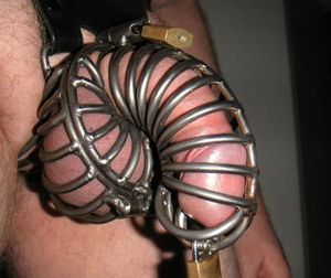 Prince Albert locked to strict cage prevents pullout...No Escape.