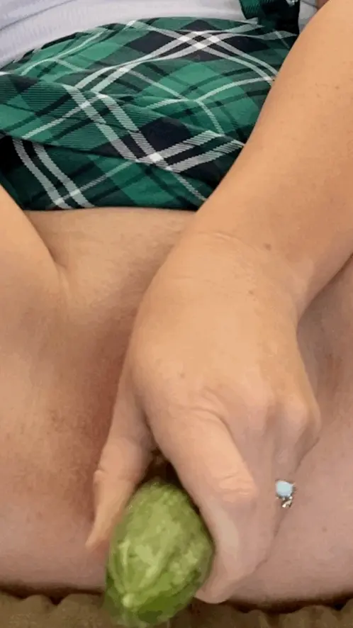 Cucumber sliding out of my pussy!