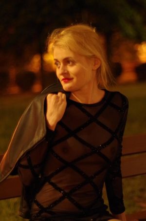 Petite tits under black see thru dress