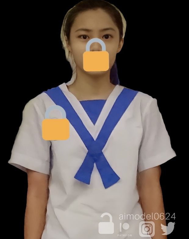 White sailor suit blue strip student seethrough