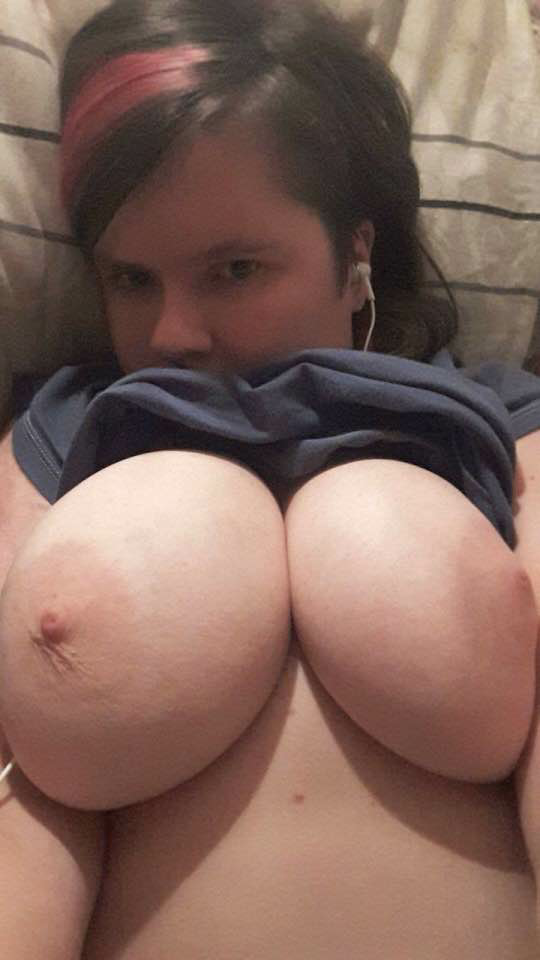 Waiting for you to cum on her tits