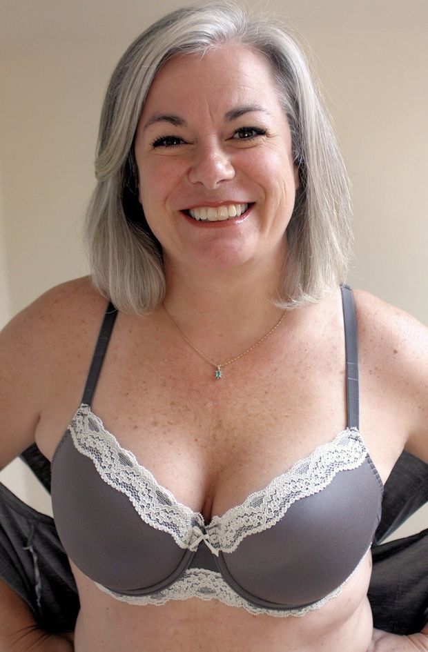 Silver hair beautiful mature in bras