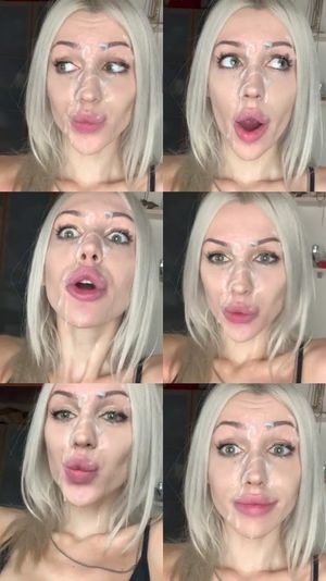 blonde bimbo loves cum on her face