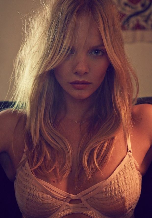 blonde blue eyes and bra