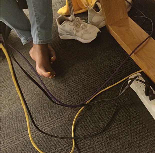 Smelly feet under desk