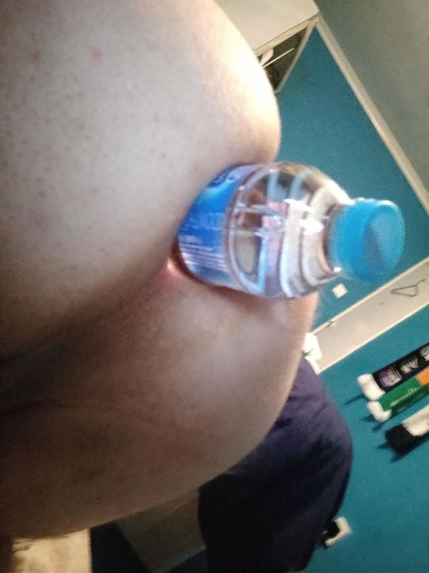 Sissy anal stretching with water bottle