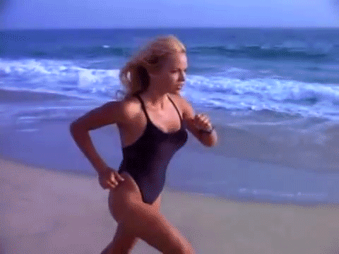 Baywatch. Look at CJ running. Bouncing.