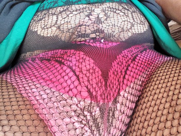 my cock excaping to feel the fishnets rub