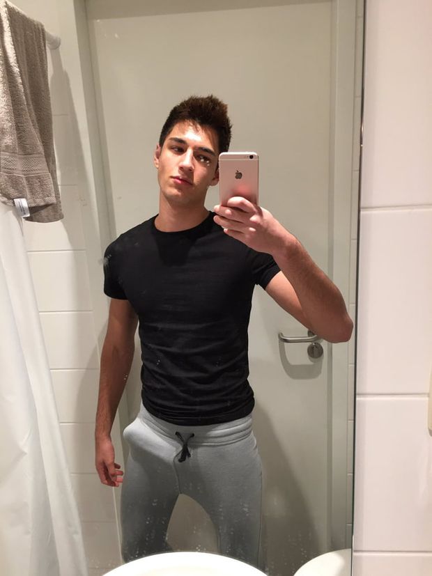 Grey sweatpants bulge