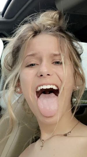 Hot blonde tongue out