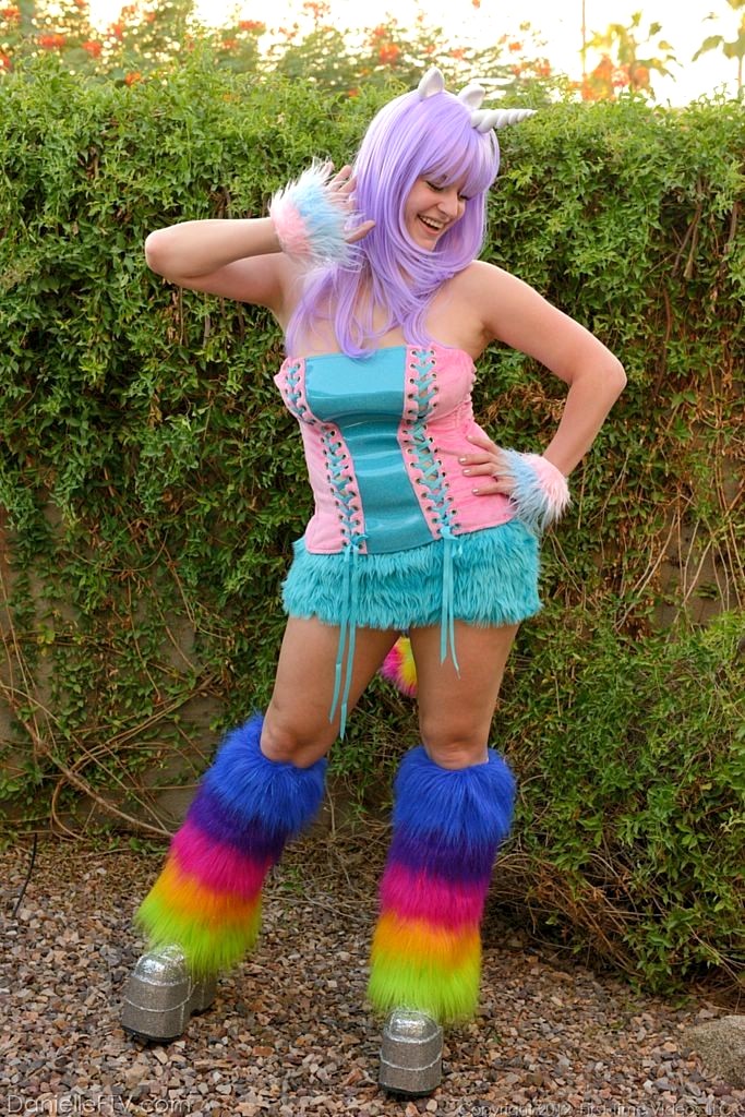 Danielle Delaunay in legwarmers and demonia stack platform boots