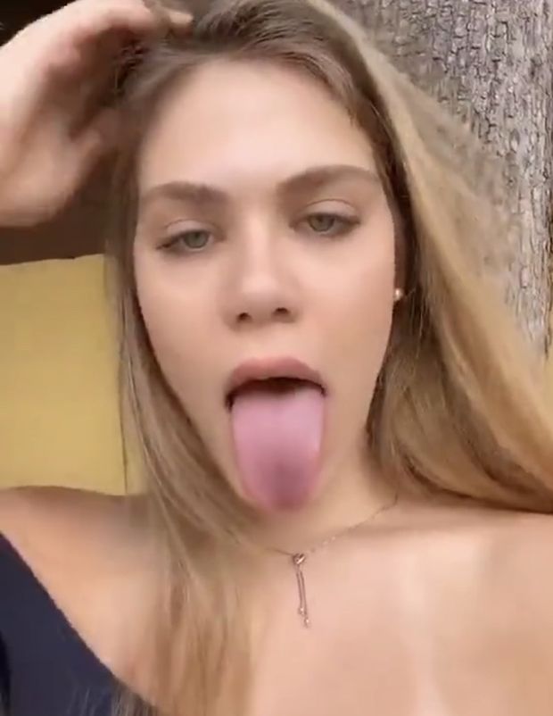 Hot blonde tongue out