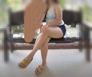 Sexy aunt in crossed legs.