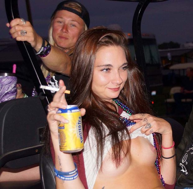 Biker dykes showing tits
