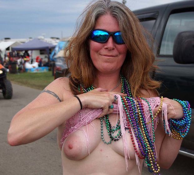 Biker rally chick with huge areola