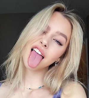 Hot blonde tongue out