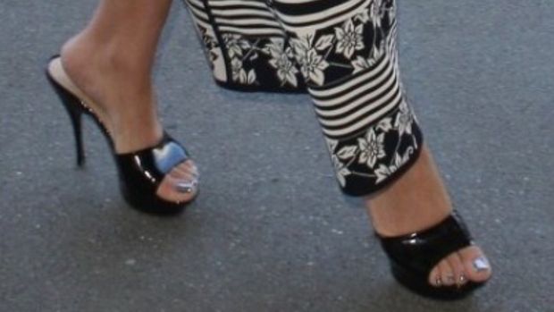 Walking down the street.