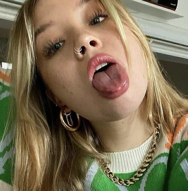 Hot blonde tongue out