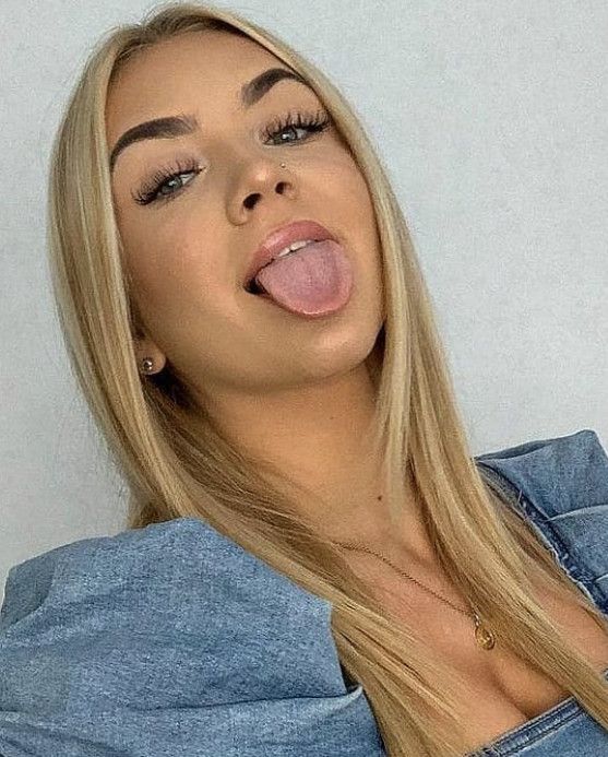 Hot blonde tongue out