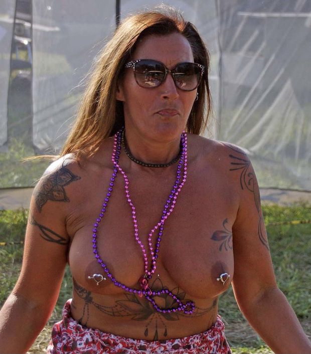 Biker rally woman showing big tits
