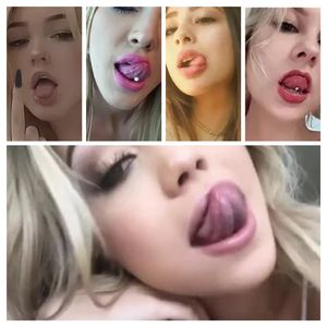 Teen sexually showing her tongue