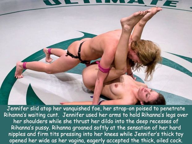 Jennifer Vanquishes Rihanna by Slipping a Large Strap-on Dildo into her Wet Pussy