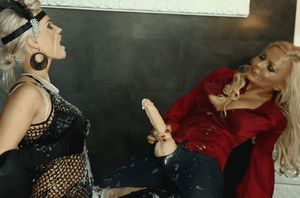 A blonde cums on her friend's face with slime