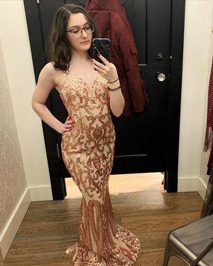 gold dress changing room selfie