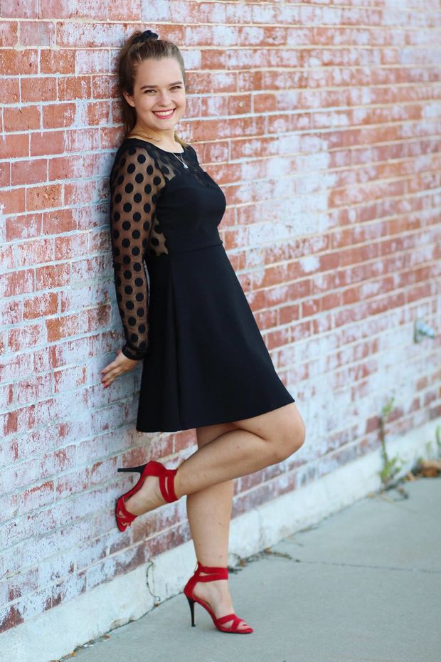 red heels and black dress