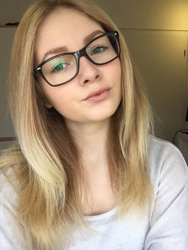 adorable blonde teen with glasses