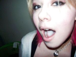 Alt teen with a load in her mouth