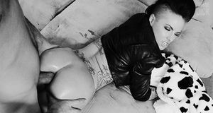 “Yes, the one with the fake tits and tattoos down her back, I ass fucked her last Friday.