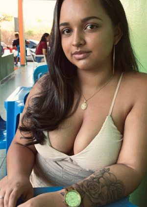 Busty brunette with slut cleavage