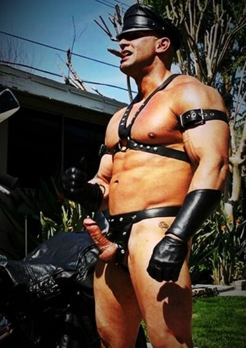 Muscle leather smoking cock