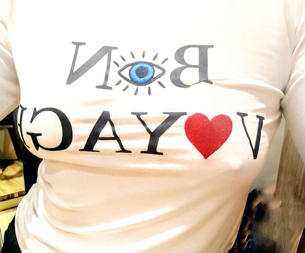 Trying on this new t-shirt... definitely better without a bra, don't you agree? ;-)