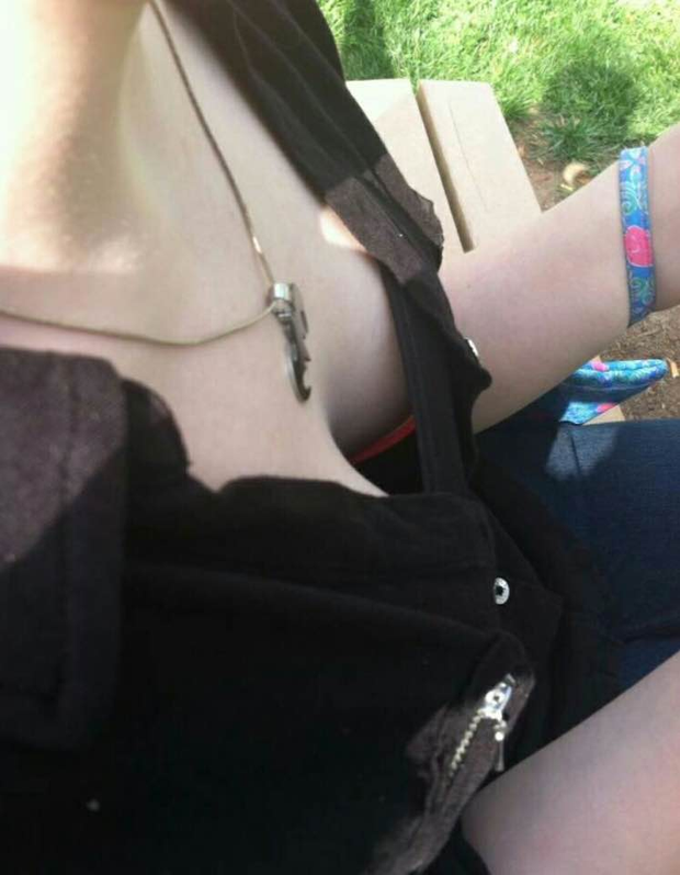 Creepshot of brunette in park