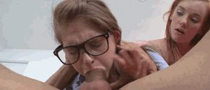 slut with glasses sucking dick